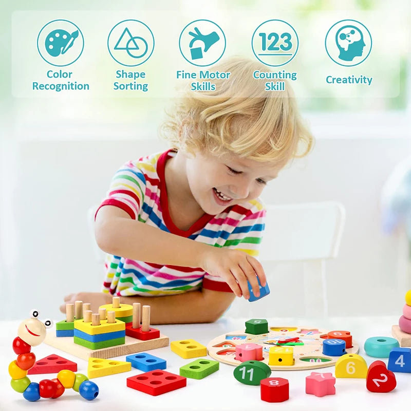 Coffret de Jeux Montessori en Bois – Éveil & Tri | 3-6 ans