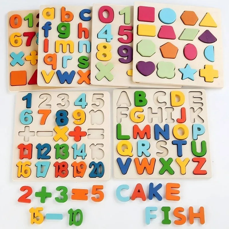 Puzzle Montessori Bois – Lettres, Chiffres & Formes | 3-6 ans