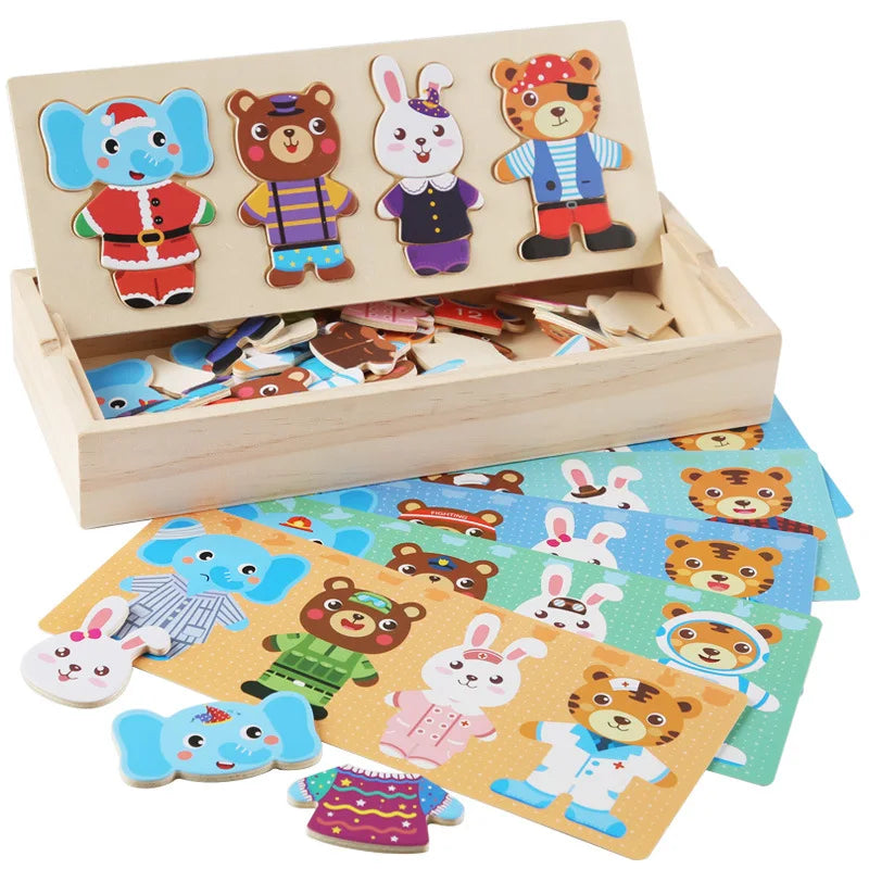 Puzzle d'Habillage Petit Ours Montessori en Bois | 3-6 ans