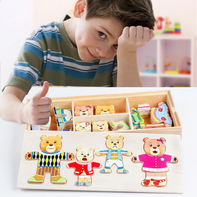 Puzzle d'Habillage Petit Ours Montessori en Bois | 3-6 ans