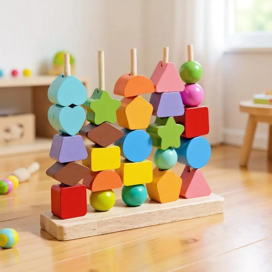 Perles à Enfiler & Blocs d'Empilement Montessori – Tri de Formes & Séquençage | Éveil 3-6 ans