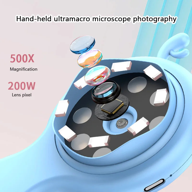 Microscope Numérique 500x – Écran IPS & 8 LED | 6-12 ans