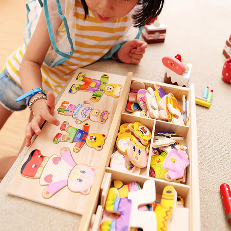 Puzzle d'Habillage Petit Ours Montessori en Bois | 3-6 ans