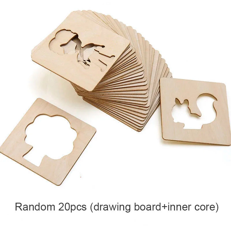 Lot de 20 Pochoirs en Bois – Dessin & Coloriage | 3-12 ans