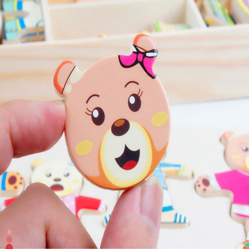 Puzzle d'Habillage Petit Ours Montessori en Bois | 3-6 ans