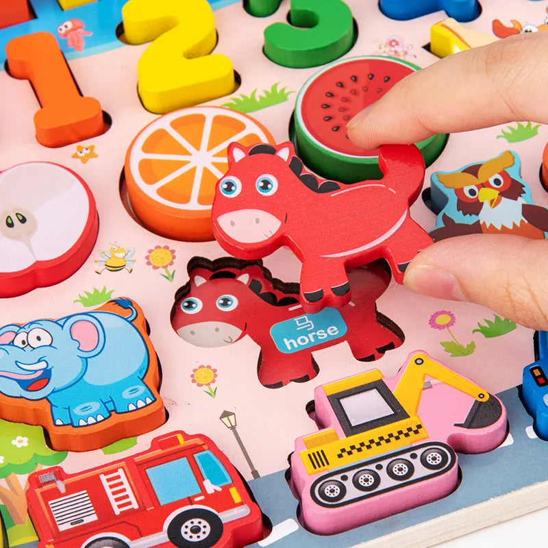 QWZ Jouets Éducatifs Montessori en Bois pour Enfants - Tableau d'Activités Mathématiques avec Formes, Couleurs et Puzzle de Pêche