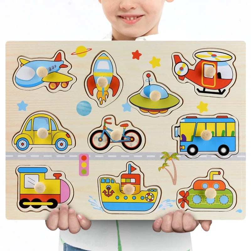 Puzzle Montessori en Bois – Animaux, Fruits & Formes Géométriques | Jouet Éducatif 3-6 ans