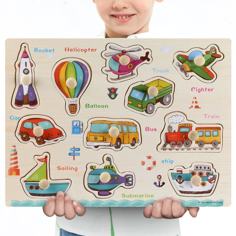 Puzzle Montessori en Bois – Animaux, Fruits & Formes Géométriques | Jouet Éducatif 3-6 ans