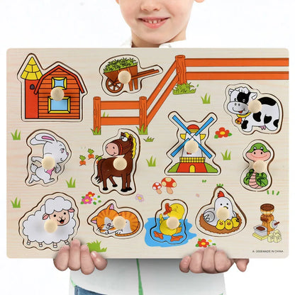 Puzzle Montessori en Bois – Animaux, Fruits & Formes Géométriques | Jouet Éducatif 3-6 ans