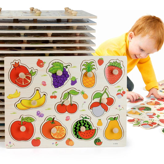 Puzzle Montessori en Bois – Animaux, Fruits & Formes Géométriques | Jouet Éducatif 3-6 ans