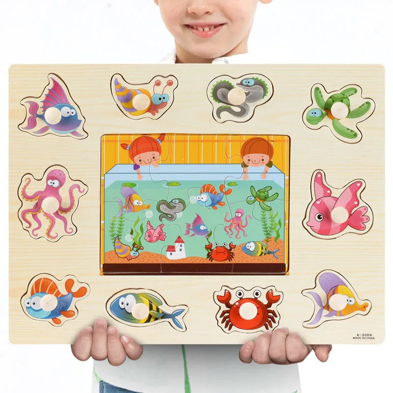 Puzzle Montessori en Bois – Animaux, Fruits & Formes Géométriques | Jouet Éducatif 3-6 ans