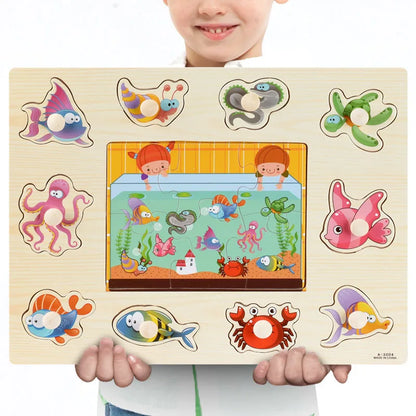 Puzzle Montessori en Bois – Animaux, Fruits & Formes Géométriques | Jouet Éducatif 3-6 ans