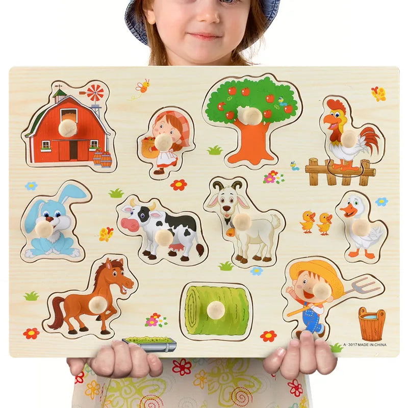 Puzzle Montessori en Bois – Animaux, Fruits & Formes Géométriques | Jouet Éducatif 3-6 ans