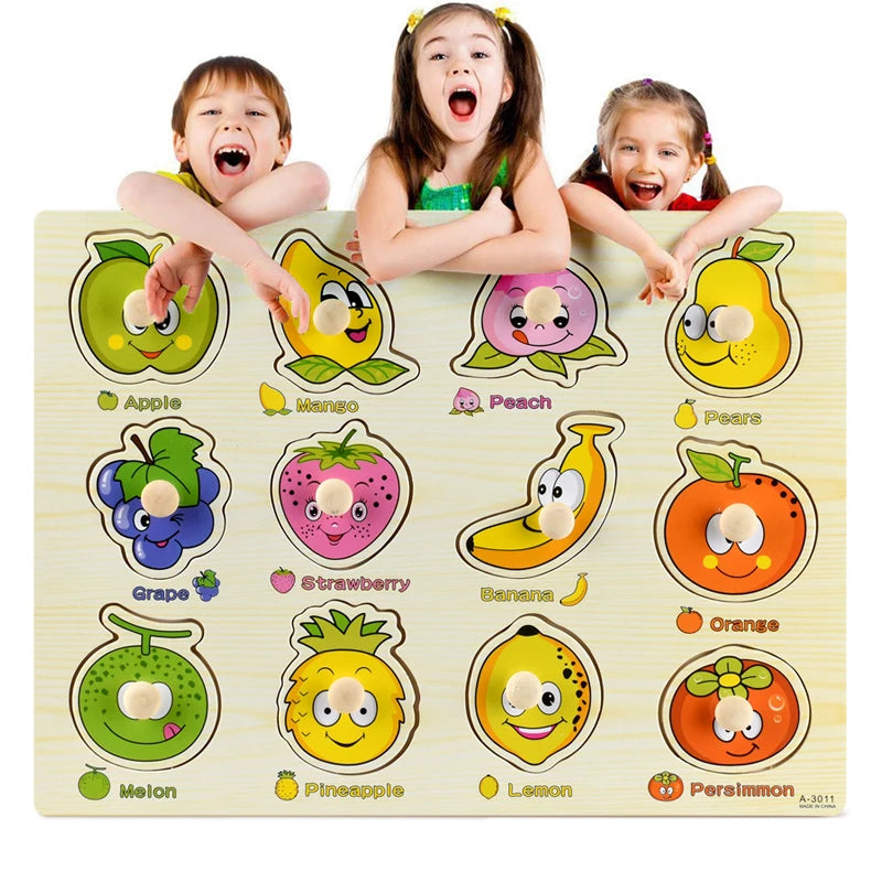 Puzzle Montessori en Bois – Animaux, Fruits & Formes Géométriques | Jouet Éducatif 3-6 ans