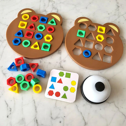 Puzzle Géométrique Petit Ours Montessori – Jeu de Plateau Parent-Enfant | Éveil & Logique