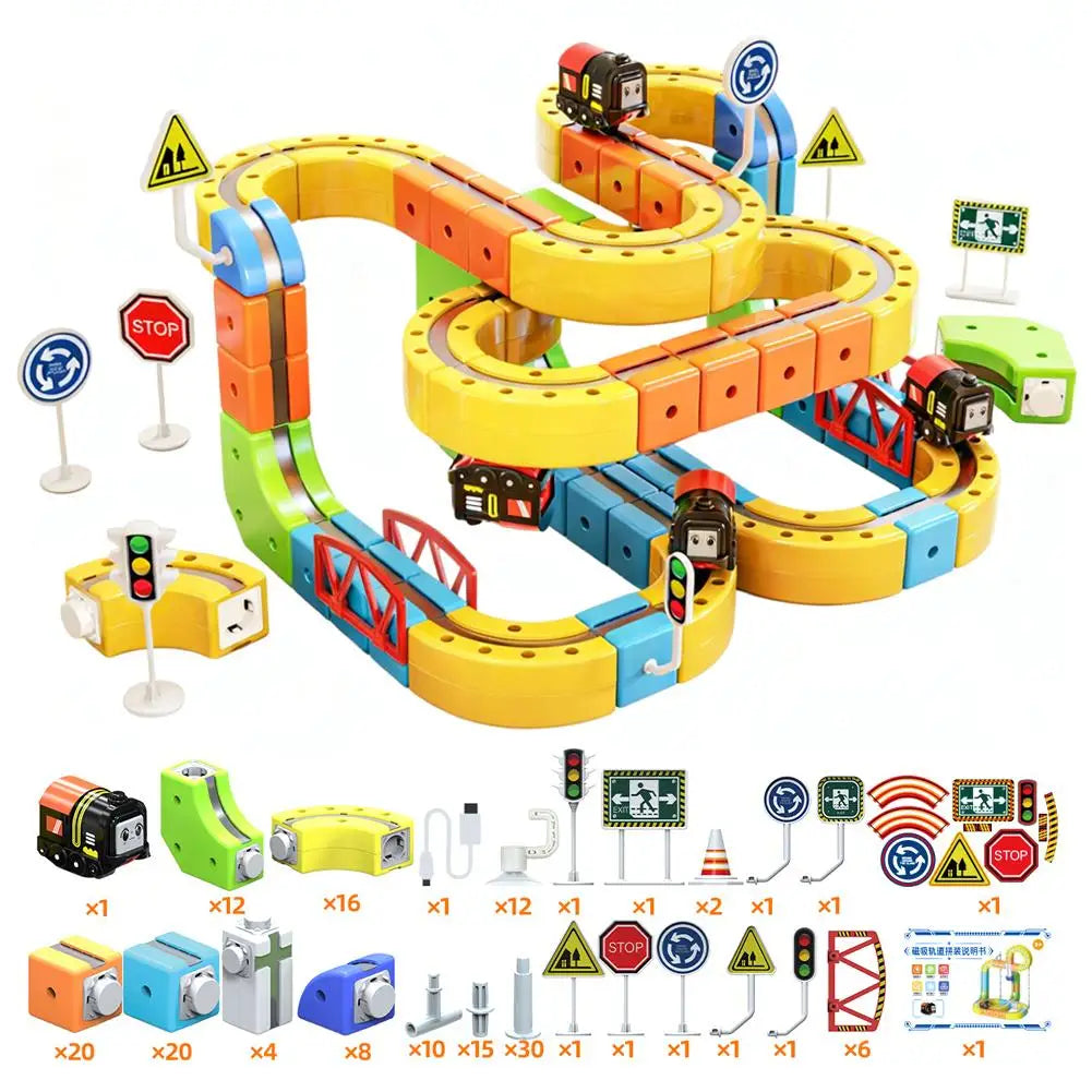 Circuit de Train Magique 3D Rechargeable USB - 51/81/123 Pièces - Jouet Éducatif STEM