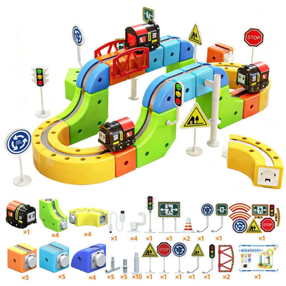 Circuit de Train Magique 3D Rechargeable USB - 51/81/123 Pièces - Jouet Éducatif STEM