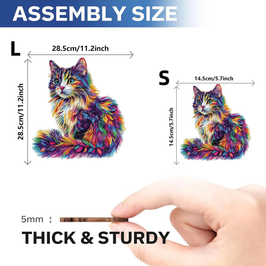 Puzzle Chat en Bois Coloré - Décoration Murale Originale et Cadeau Créatif