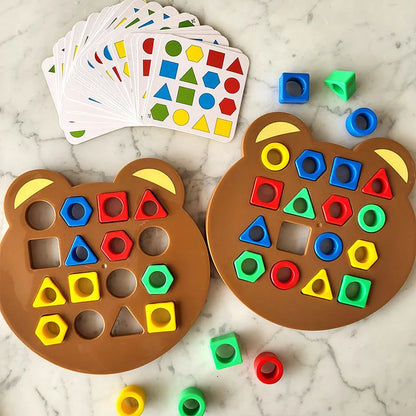 Puzzle Géométrique Petit Ours Montessori – Jeu de Plateau Parent-Enfant | Éveil & Logique