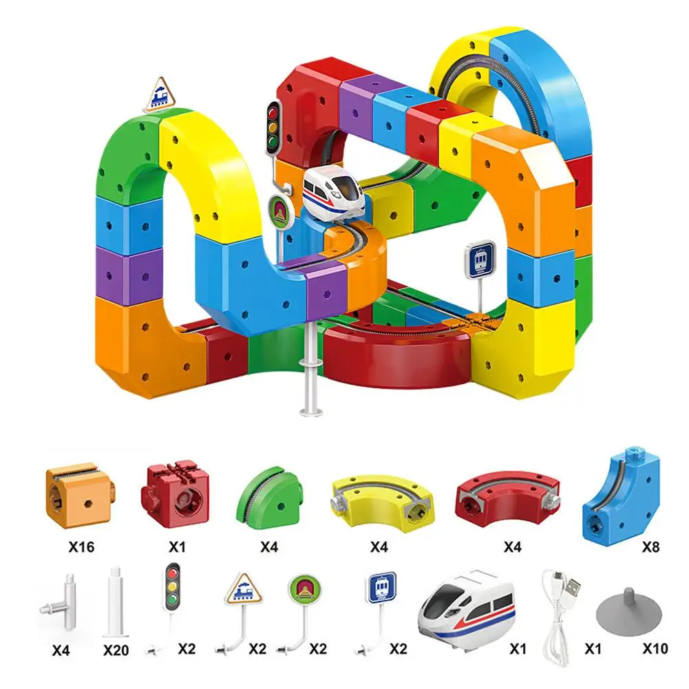 Circuit de Train Magique 3D Rechargeable USB - 51/81/123 Pièces - Jouet Éducatif STEM