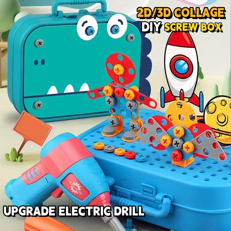 Boîte à Outils 3D avec Perceuse Électrique - Puzzle de Construction Éducatif pour Enfants