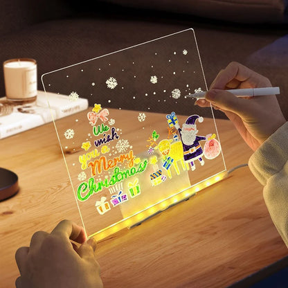 Tableau Lumineux LED Acrylique – Ardoise Magique Effaçable avec 7 Feutres Couleurs et Support