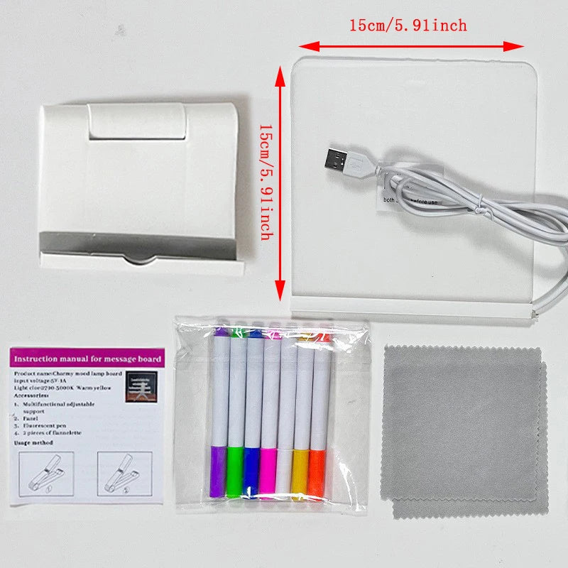 Tableau Lumineux LED Acrylique – Ardoise Magique Effaçable avec 7 Feutres Couleurs et Support