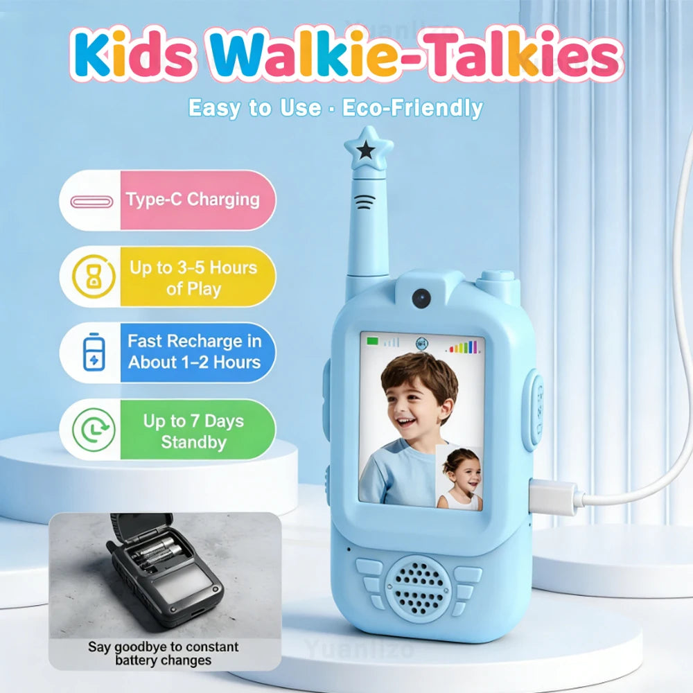 Talkies-Walkies Vidéo Enfants - Lot de 2 Rechargeables Appel en Un Clic - Cadeau 3-12 ans