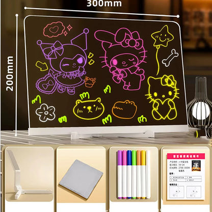 Tableau Lumineux LED Acrylique – Ardoise Magique Effaçable avec 7 Feutres Couleurs et Support
