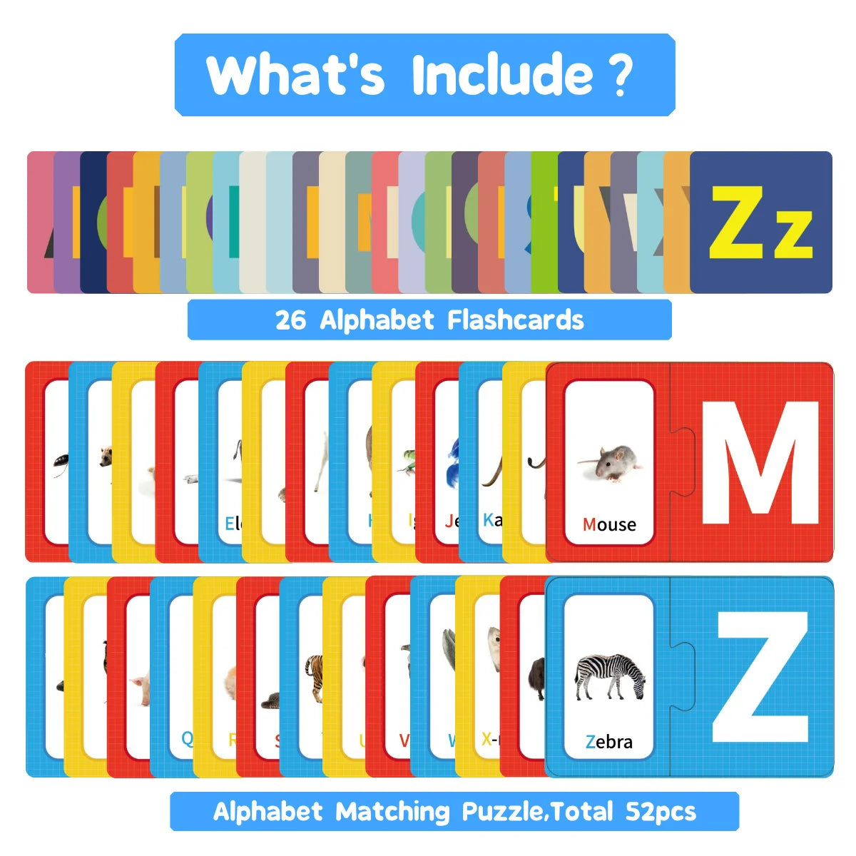 Set Apprentissage Alphabet – 26 Puzzles ABC Auto-Correctifs & 26 Flashcards A-Z | Maternelle 3-6 ans