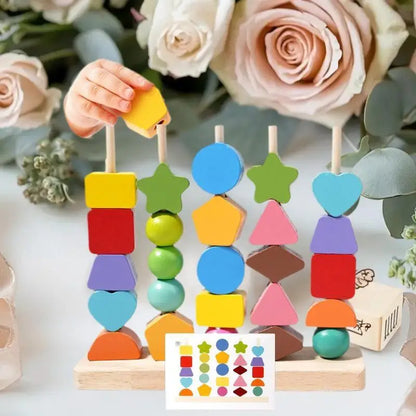 Perles à Enfiler & Blocs d'Empilement Montessori – Tri de Formes & Séquençage | Éveil 3-6 ans