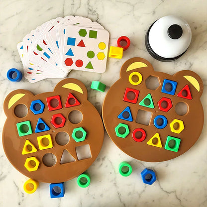 Puzzle Géométrique Petit Ours Montessori – Jeu de Plateau Parent-Enfant | Éveil & Logique