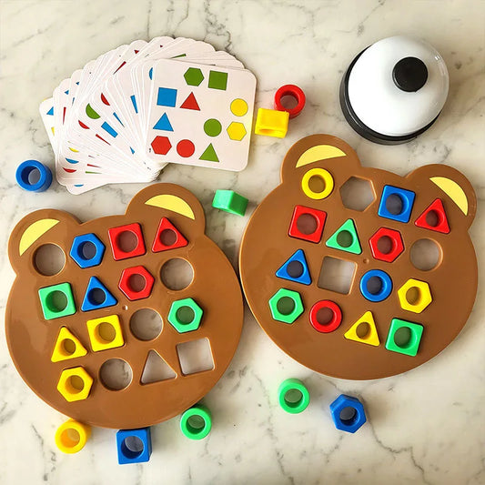 Puzzle Géométrique Petit Ours Montessori – Jeu de Plateau Parent-Enfant | Éveil & Logique