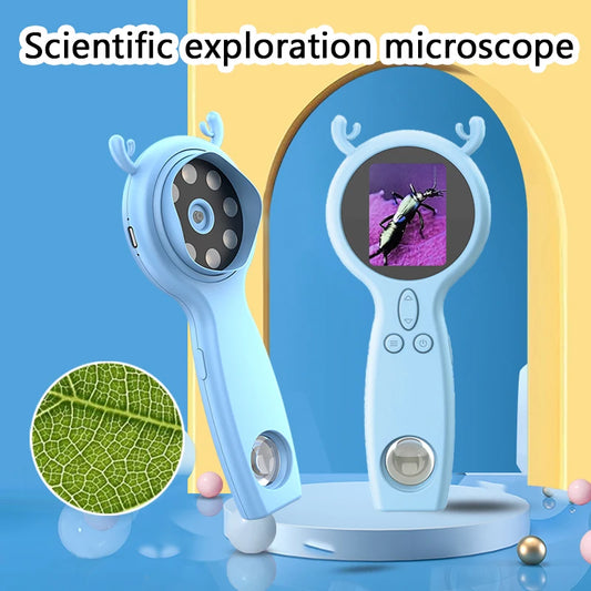 Microscope Numérique de Poche 500x pour Enfants avec Écran IPS 2" et Mode Jeu - 8 LED