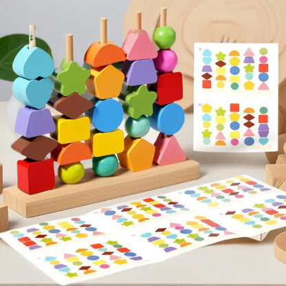 Perles à Enfiler & Blocs d'Empilement Montessori – Tri de Formes & Séquençage | Éveil 3-6 ans