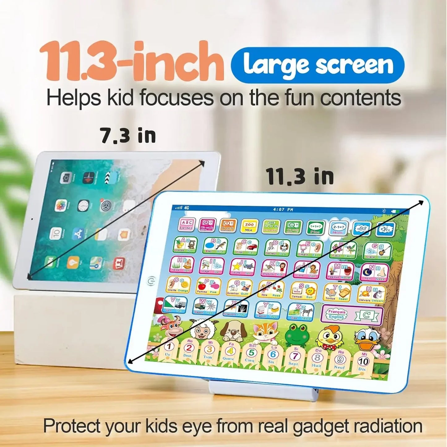 Tablette Bilingue Français-Anglais Montessori – Alphabet, Maths & Musique | Éveil 6-12 ans
