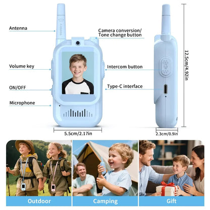 Talkie-Walkie Vidéo Enfant Rechargeable – Pack de 2 avec Écran | Appel en 1 Clic | Camping & Voyage