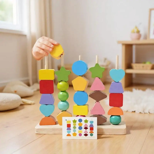 Perles à Enfiler & Blocs d'Empilement Montessori – Tri de Formes & Séquençage | Éveil 3-6 ans