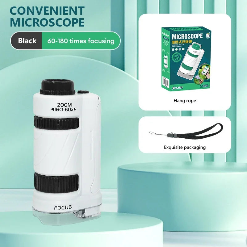 Mini Microscope de Poche 60-120X avec LED pour Enfants - Jouet Éducatif Scientifique