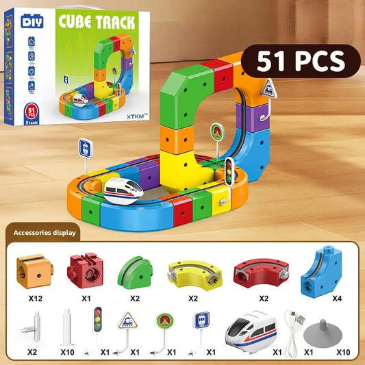 Circuit de Train Magique 3D Rechargeable USB - 51/81/123 Pièces - Jouet Éducatif STEM