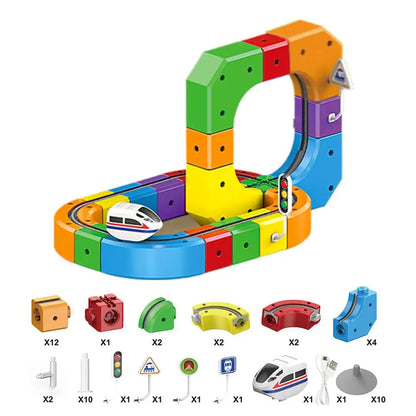 Circuit de Train Magique 3D Rechargeable USB - 51/81/123 Pièces - Jouet Éducatif STEM
