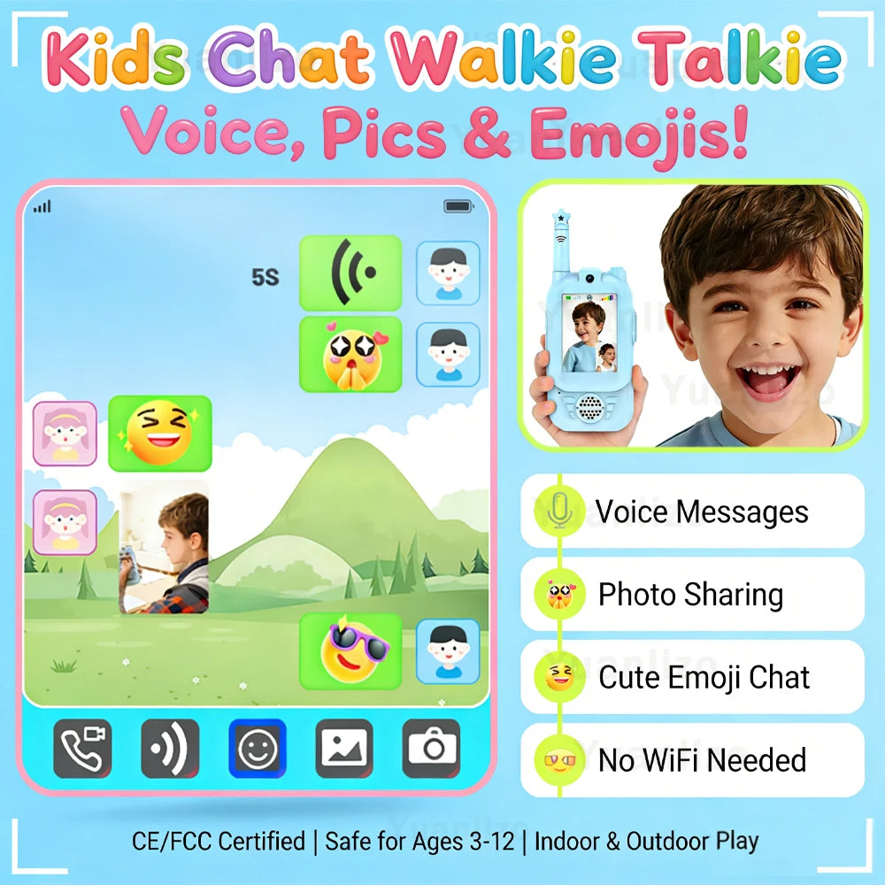 Talkies-Walkies Vidéo Enfants - Lot de 2 Rechargeables Appel en Un Clic - Cadeau 3-12 ans