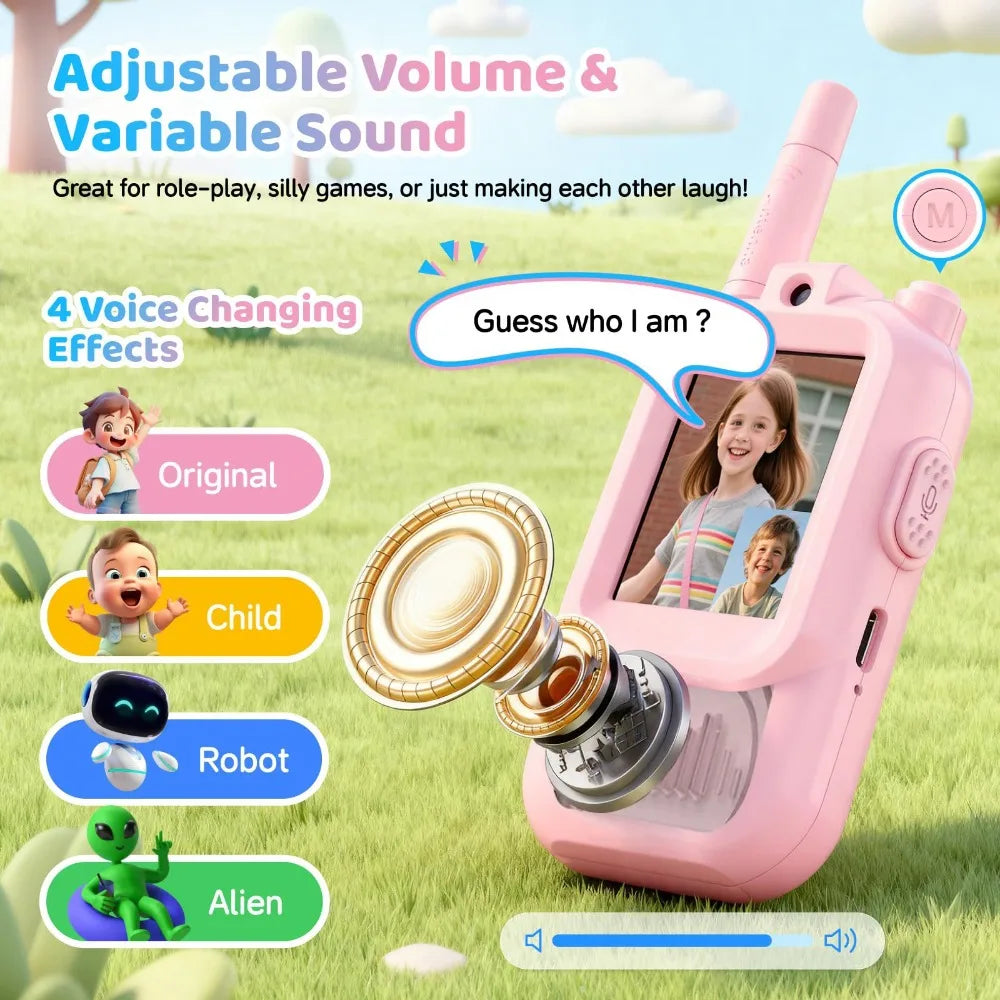Talkies-Walkies Vidéo pour Enfants - Lot de 2 Rechargeables avec Écran HD et Changeur de Voix 3-12 ans