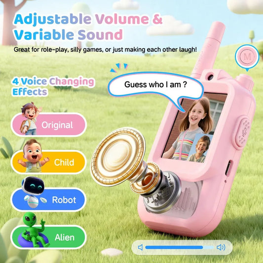 Talkies-Walkies Vidéo pour Enfants - Lot de 2 Rechargeables avec Écran HD et Changeur de Voix 3-12 ans