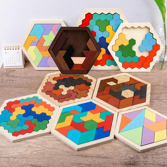 Puzzle en Bois Montessori Tangram Formes Géométriques - Jeu Éducatif Enfant 3-6 ans