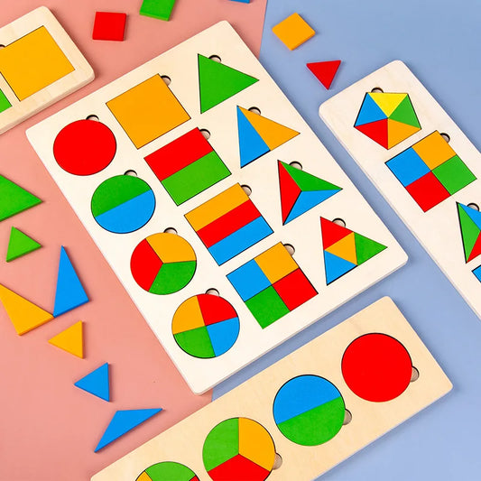 Plateau Géométrique Montessori en Bois – Jouet Éducatif Formes & Couleurs 3-6 ans