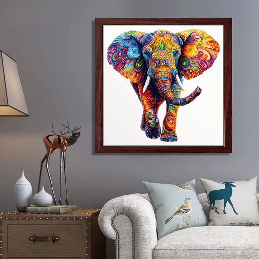 Puzzle Éléphant Coloré en Bois pour Adultes – Casse-Tête Animal Irrégulier avec Design Artistique Décoratif