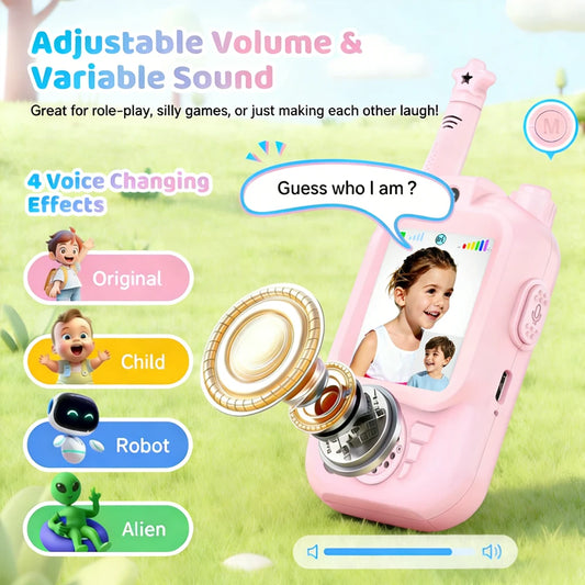 Talkies-Walkies Vidéo Enfants - Lot de 2 Rechargeables Appel en Un Clic - Cadeau 3-12 ans