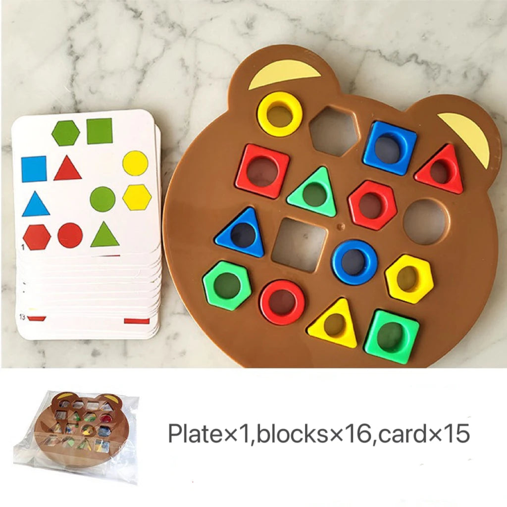 Puzzle Géométrique Petit Ours Montessori – Jeu de Plateau Parent-Enfant | Éveil & Logique