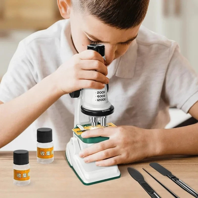 Microscope  Éducatif pour Enfants 200x-600x-1200x avec Lumière LED - Kit Science STEM